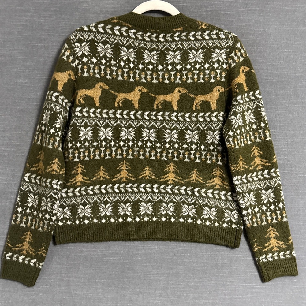 Heartloom Fair Isle Sweater XS Green Dog Nordic Snowflake Forest Knit Winter - Picture 6 of 10